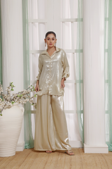 Luxe Noir by Madiha Gohar Stitched Summer Suit-Gold Grace - Coord Set