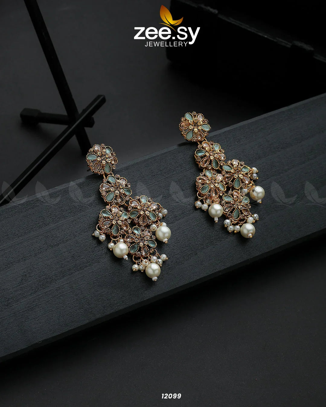 Golden Orchid Elegance Earrings Mint Green - Zeesy Jewellery