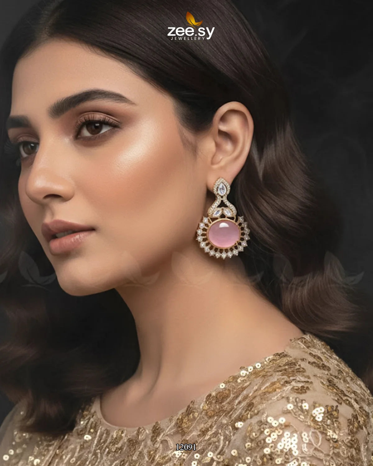 Golden Aaina-e-Dil Earrings - Zeesy Jewellery