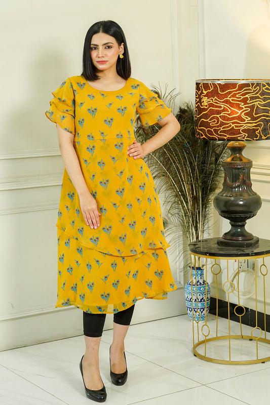 MeBae Stitched Frock Collection-Golden Bloom Tiered