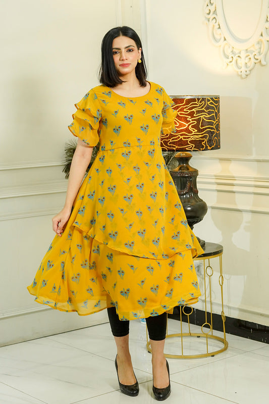 MeBae Stitched Frock Collection-Golden Bloom Tiered