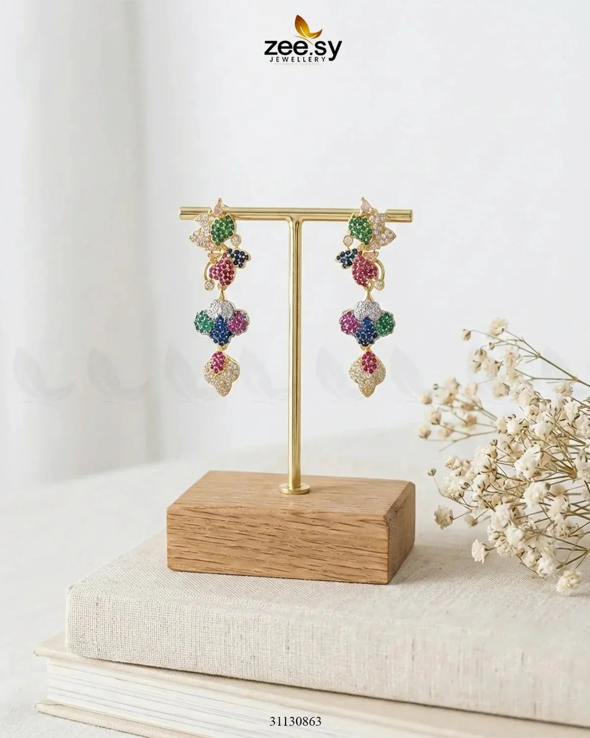 Golden Flower Dangler Cluster Earrings