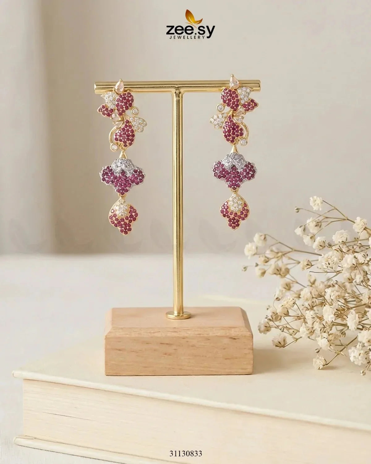 Golden Flower Dangler Cluster Earrings