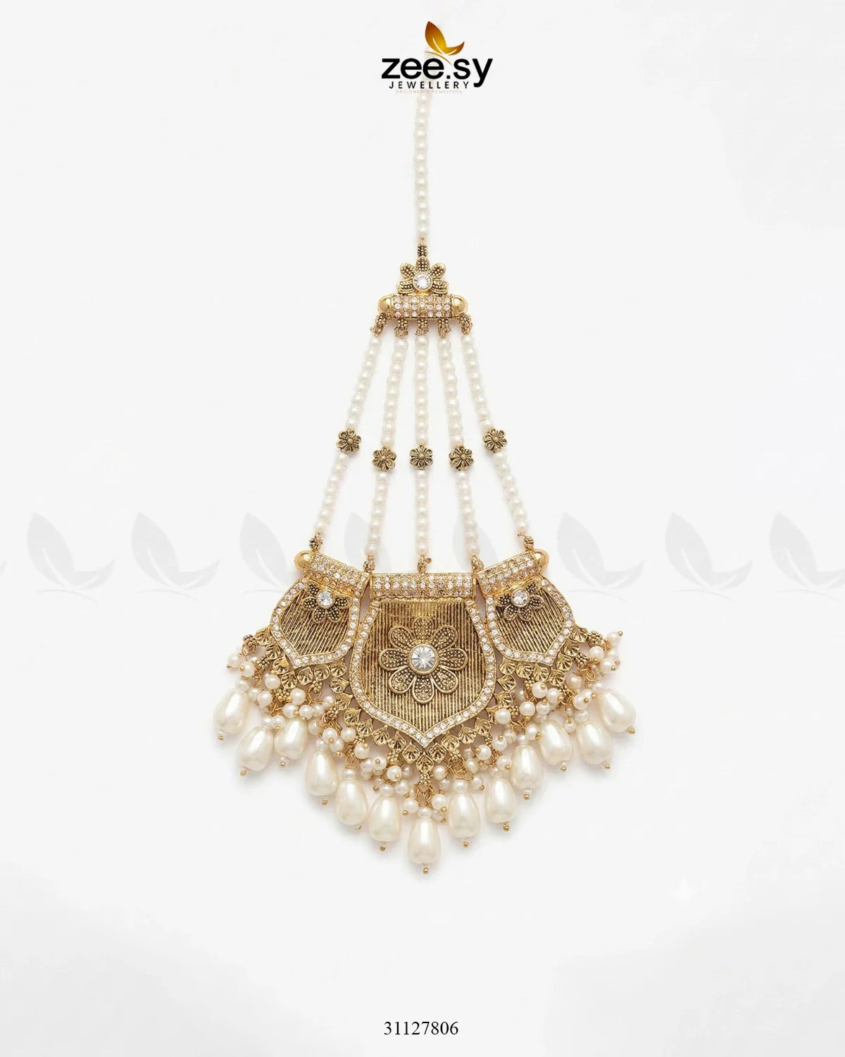 Gulnar Floral Beads Jhumar Golden Pearl - Zeesy Jewellery