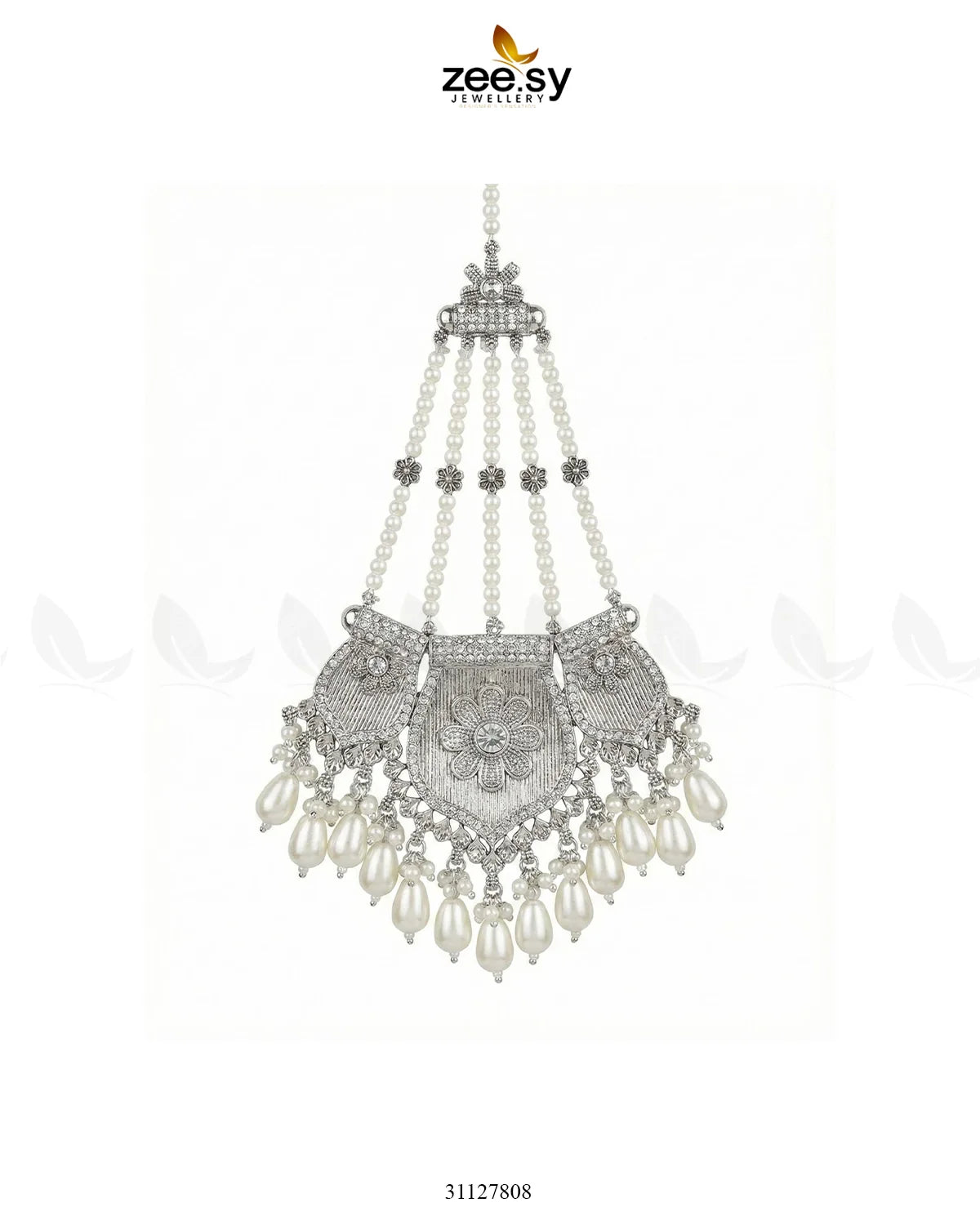 Gulnar Floral Beads Jhumar Silver Pearl - Zeesy Jewellery