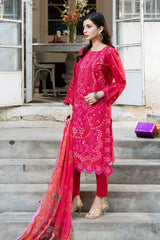 Dhaga Stitched 3 Piece Summer Suit-Carmine