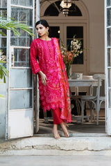 Dhaga Stitched 3 Piece Summer Suit-Carmine