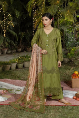 Dhaga Stitched 3 Piece Embroidered Summer Suit-Olivkovyy