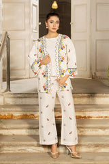 Dhaga Stitched 3 Piece Embroidered Summer Suit-Ivorya