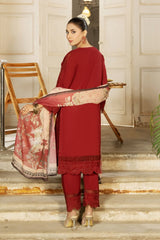 Dhaga Stitched 3 Piece Summer Suit-Ruby dusk