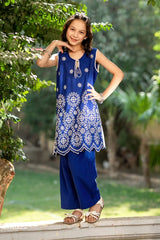 Dhaga Stitched Co-Ord Kids Suit-Blue Bloomer