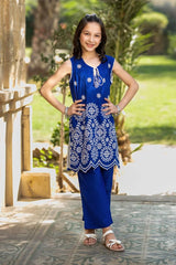 Dhaga Stitched Co-Ord Kids Suit-Blue Bloomer