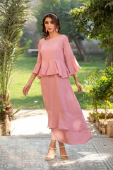 Dhaga Stitched 2 Piece Summer Suit-Pepolka Peach