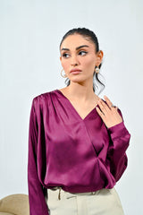 WestWalk By Mashrib Western Shirts Collection'2025-Purple Silk Wrap Top