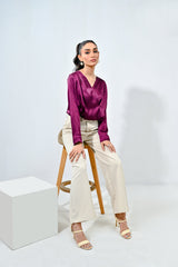 WestWalk By Mashrib Western Shirts Collection'2025-Purple Silk Wrap Top