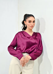 WestWalk By Mashrib Western Shirts Collection'2025-Purple Silk Wrap Top