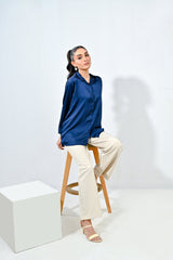 WestWalk By Mashrib Western Shirts Collection'2025-Blue Silk Shirt