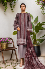 Damask By HZ Stitched 3 Piece Prints Jacquard Collection'2025-DPJ-039-Rouge