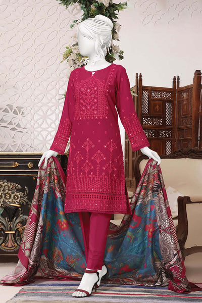Buy KARMUN Pink and Black Embroidered Cotton Blend and Net Non