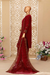 Hz Stitched 3 Piece Emb Organza Collection'2023-HZK-07-Maroon