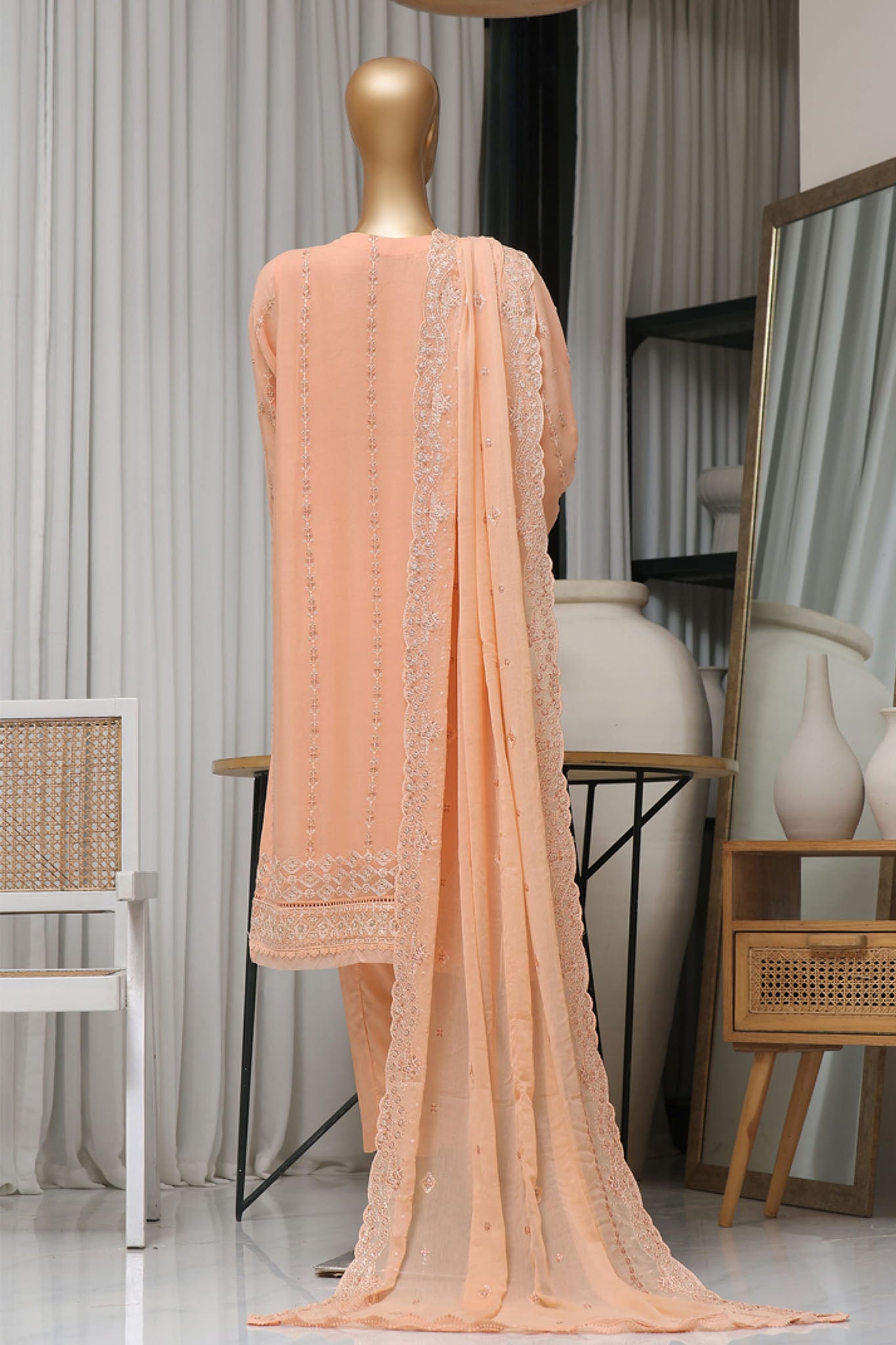 Fasaane By HZ Stitched 3 Piece Formals Chiffon Vol-07 Collection'2024-HZK-167-Peach