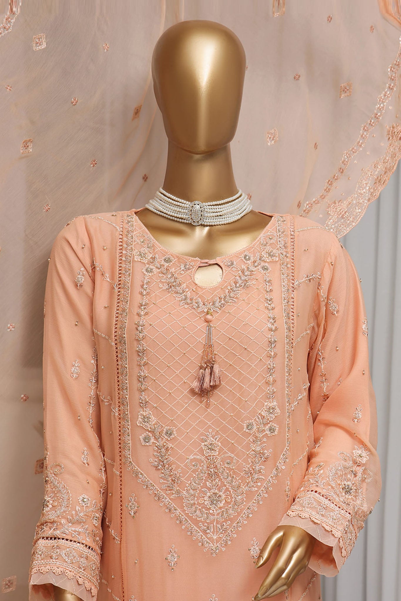 Fasaane By HZ Stitched 3 Piece Formals Chiffon Vol-07 Collection'2024-HZK-167-Peach