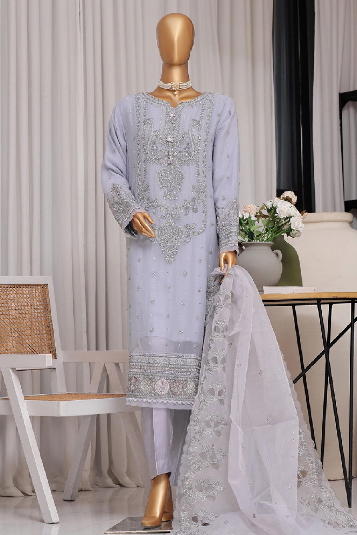 Fasaane By HZ Stitched 3 Piece Formals Chiffon Vol-05 Collection'2024-HZK-172-Lilac