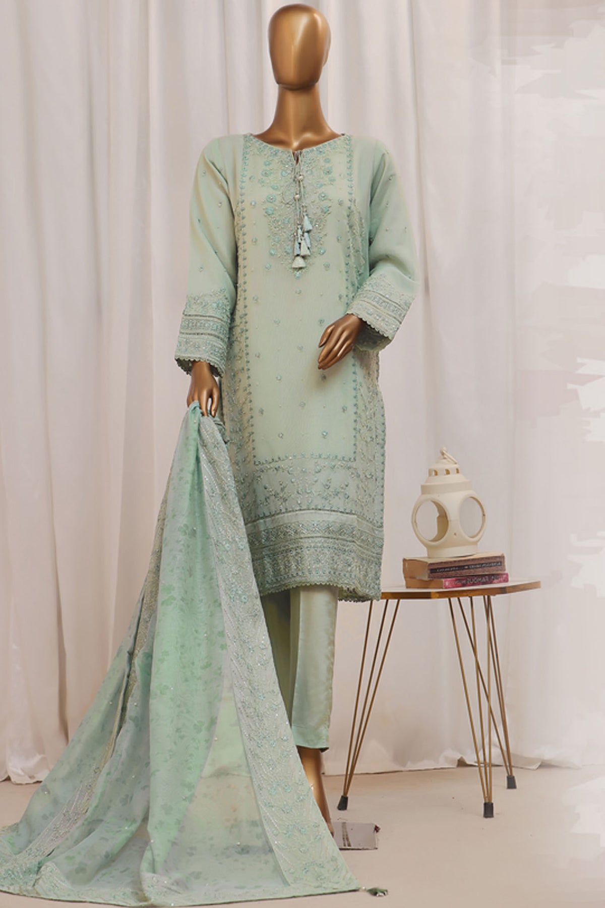 Sheer By HZ Stitched 3 Piece Formals Khaddi Net Collection'2024-HZK-190-Aqua