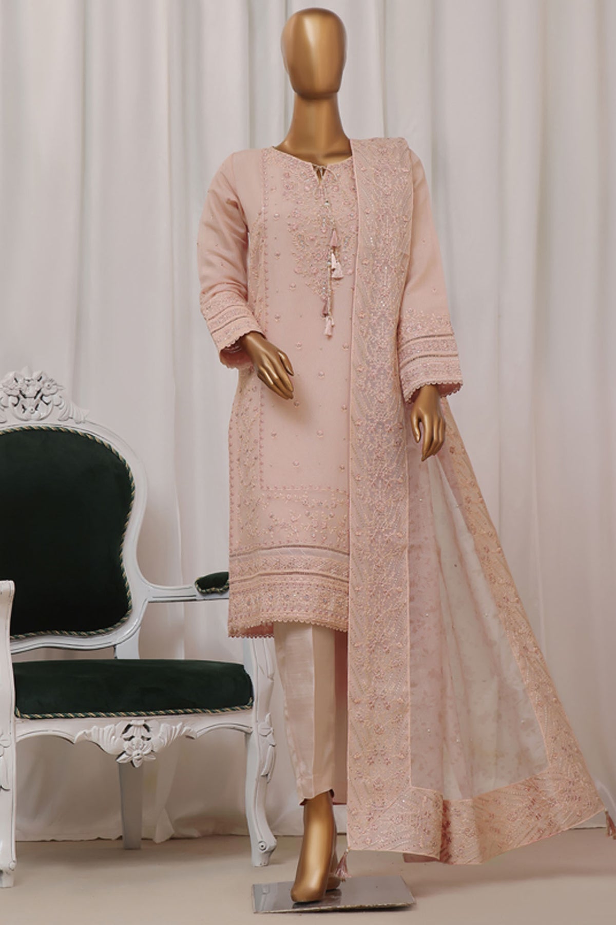 Sheer By HZ Stitched 3 Piece Formals Khaddi Net Collection'2024-HZK-190-Pink