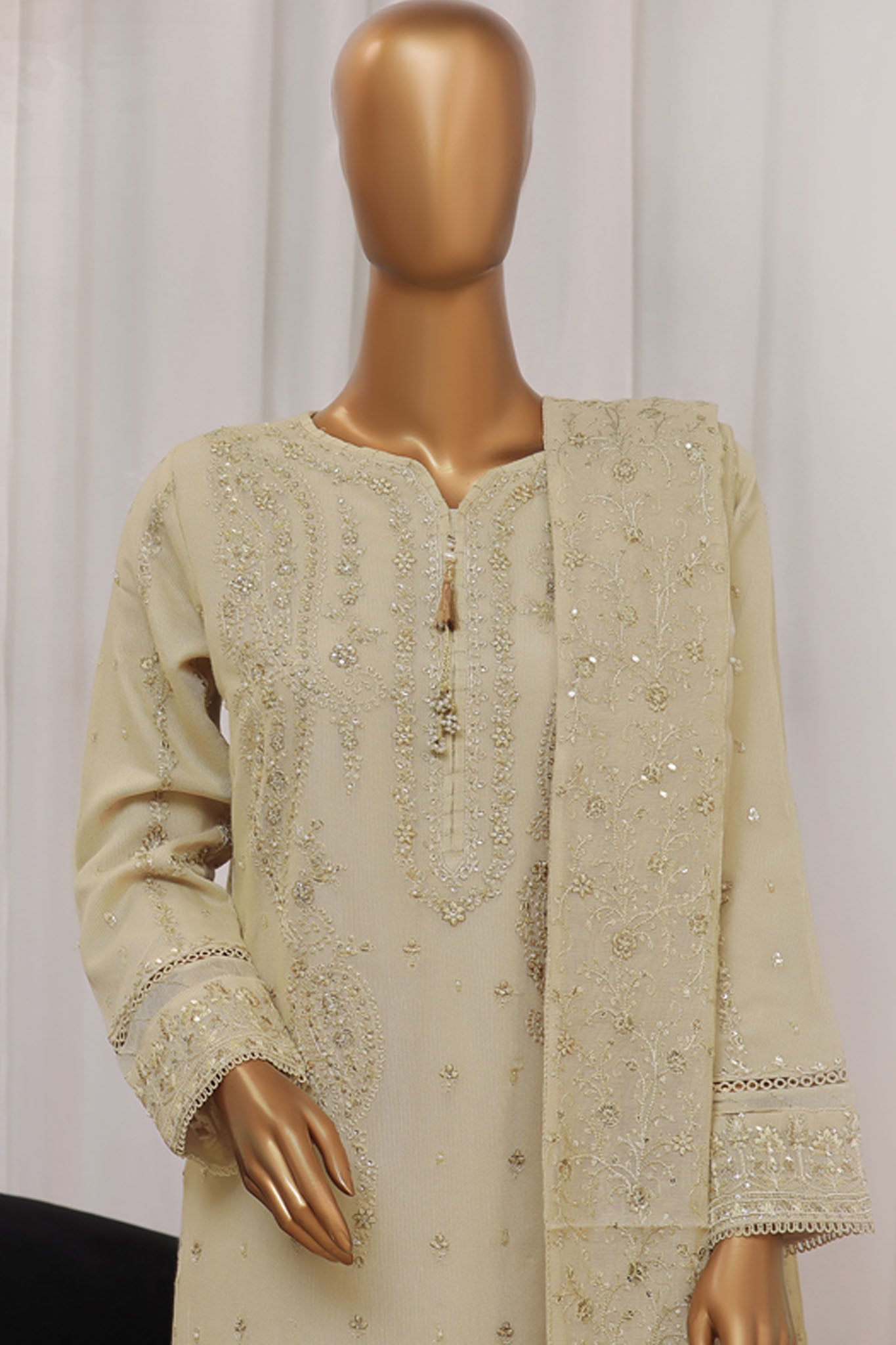 Sheer By HZ Stitched 3 Piece Formals Khaddi Net Collection'2024-HZK-191-Beige