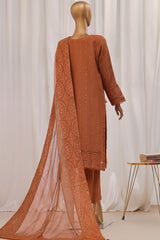 Sheer By HZ Stitched 3 Piece Formals Khaddi Net Collection'2024-HZK-193-Rust