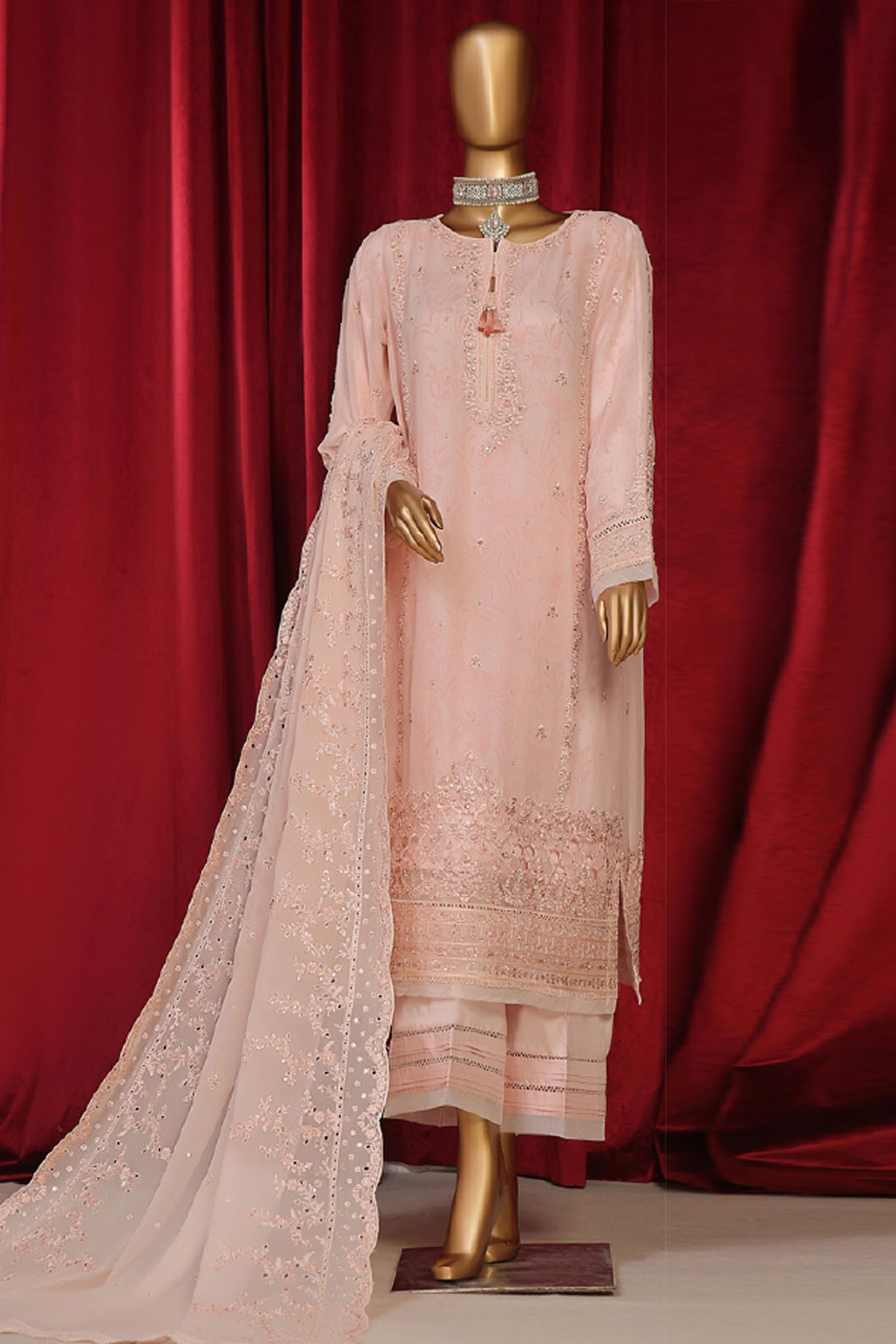 Fasaane By HZ Stitched 3 Piece Formals Chiffon Vol-08 Collection'2024-HZK-194-Peach