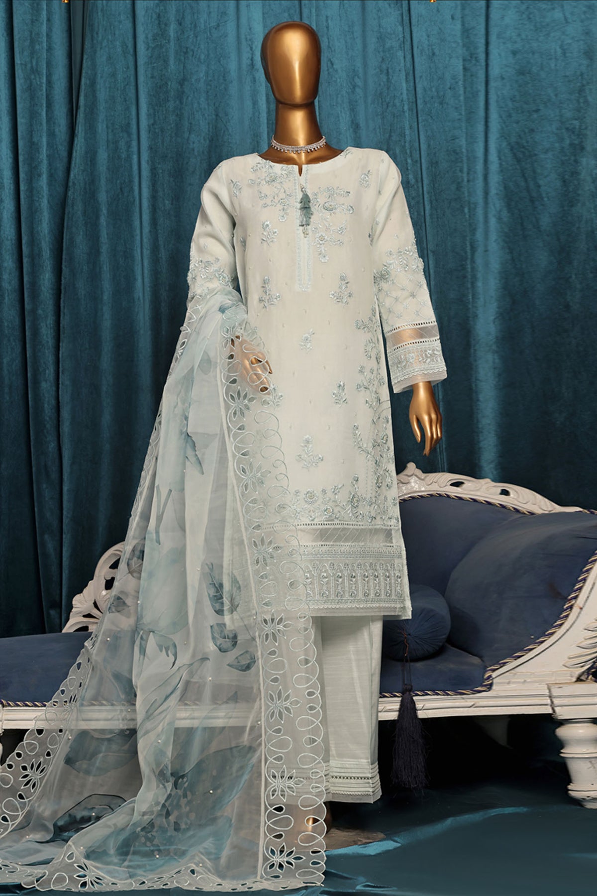 Falsafaa By HZ Stitched 3 Piece Festive Formals Vol-04 Collection-HZK-198-Sky Blue