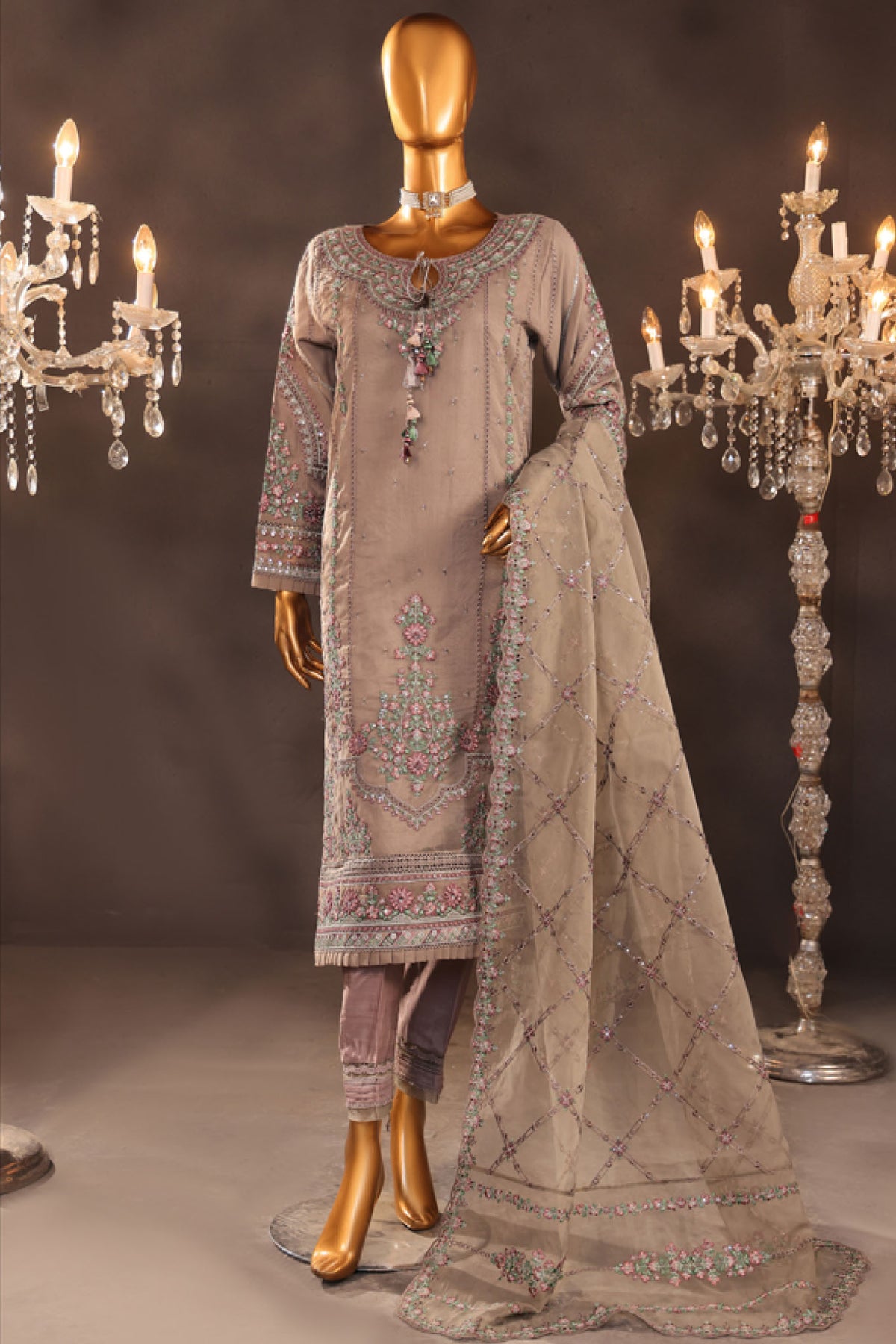 Falsafaa By HZ Stitched 3 Piece Festive Formals Vol-05 Collection-HZK-205-Grey