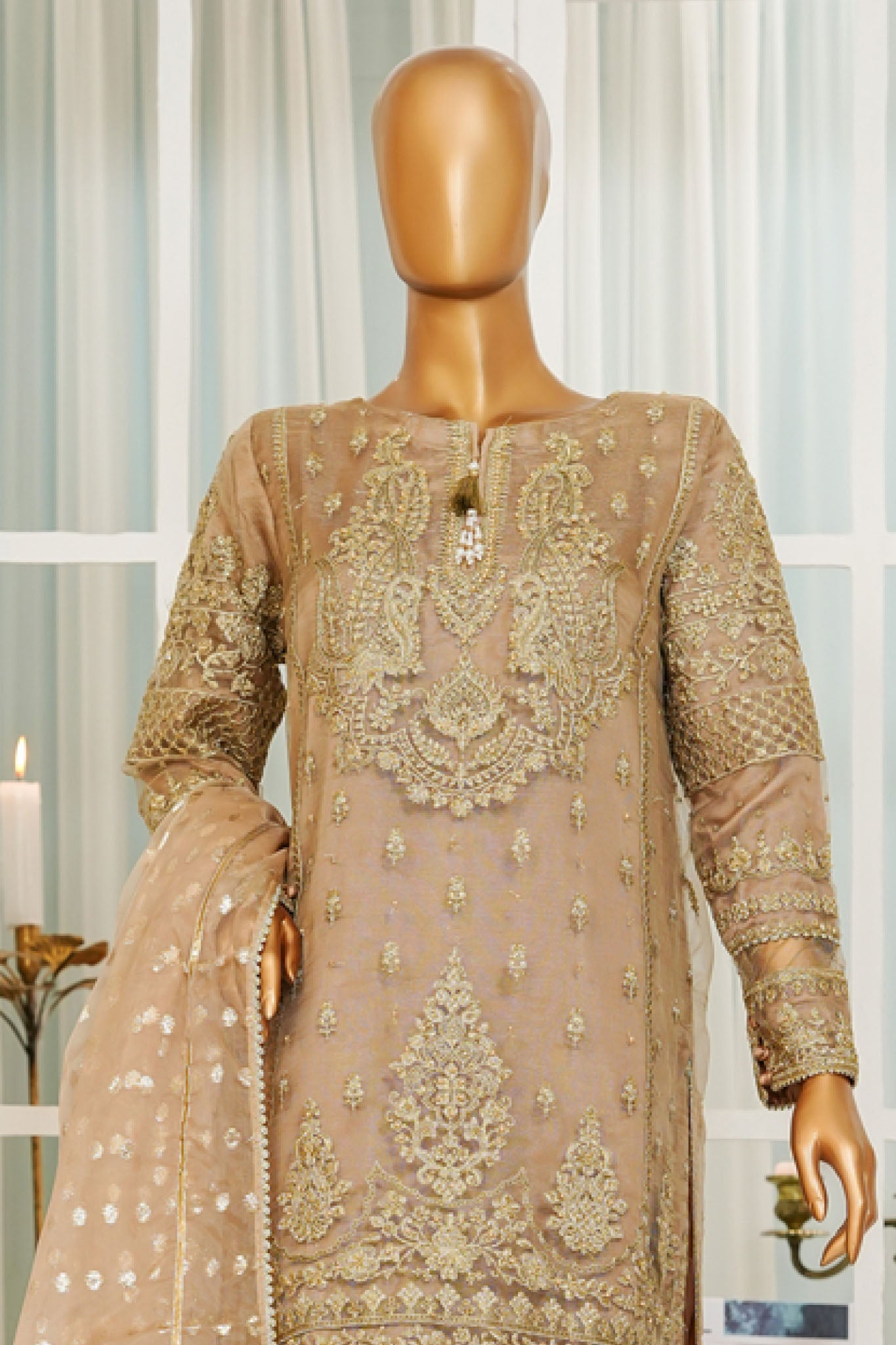 Jashn By HZ Stitched 3 Piece Luxury Formals Collection'2025-HZK-207-Golden