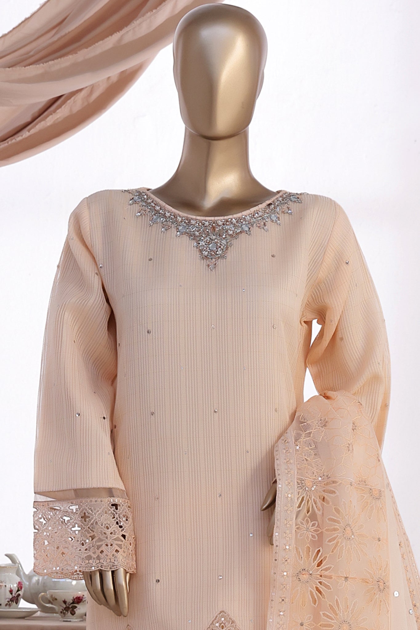 HZ Stitched 3 Piece Luxe Pret Formals Collection'2025-HZK-222-Peach