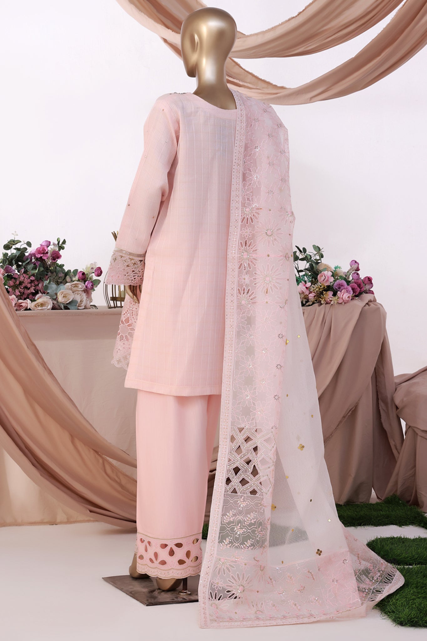 HZ Stitched 3 Piece Luxe Pret Formals Collection'2025-HZK-222-Powder Pink