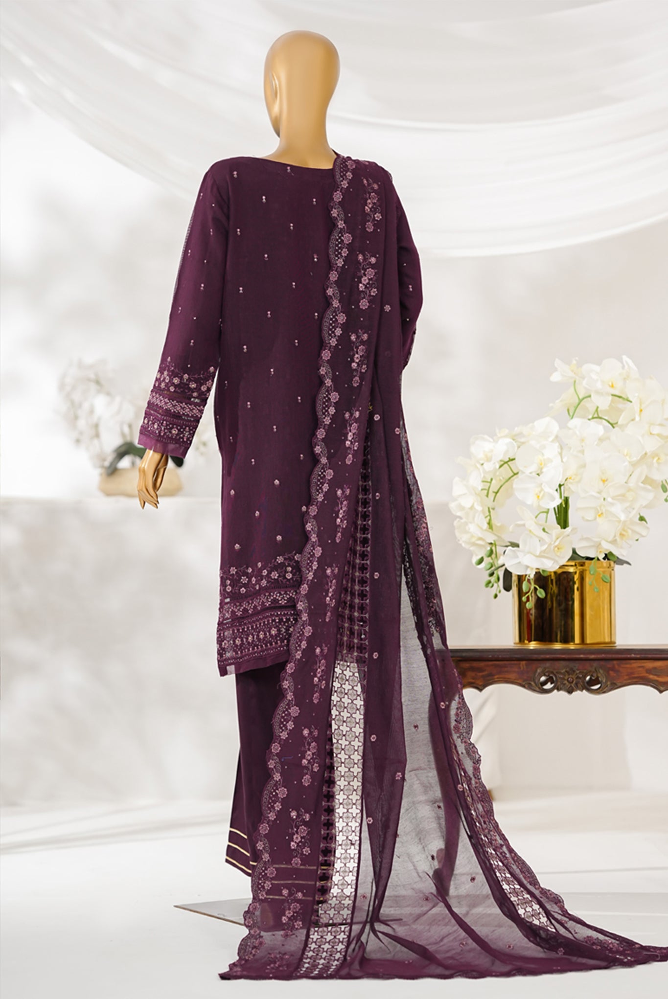 Sheer By HZ Stitched 3 Piece Emb Khaddi Net Formals Collection'2025-HZK-224-Falsa