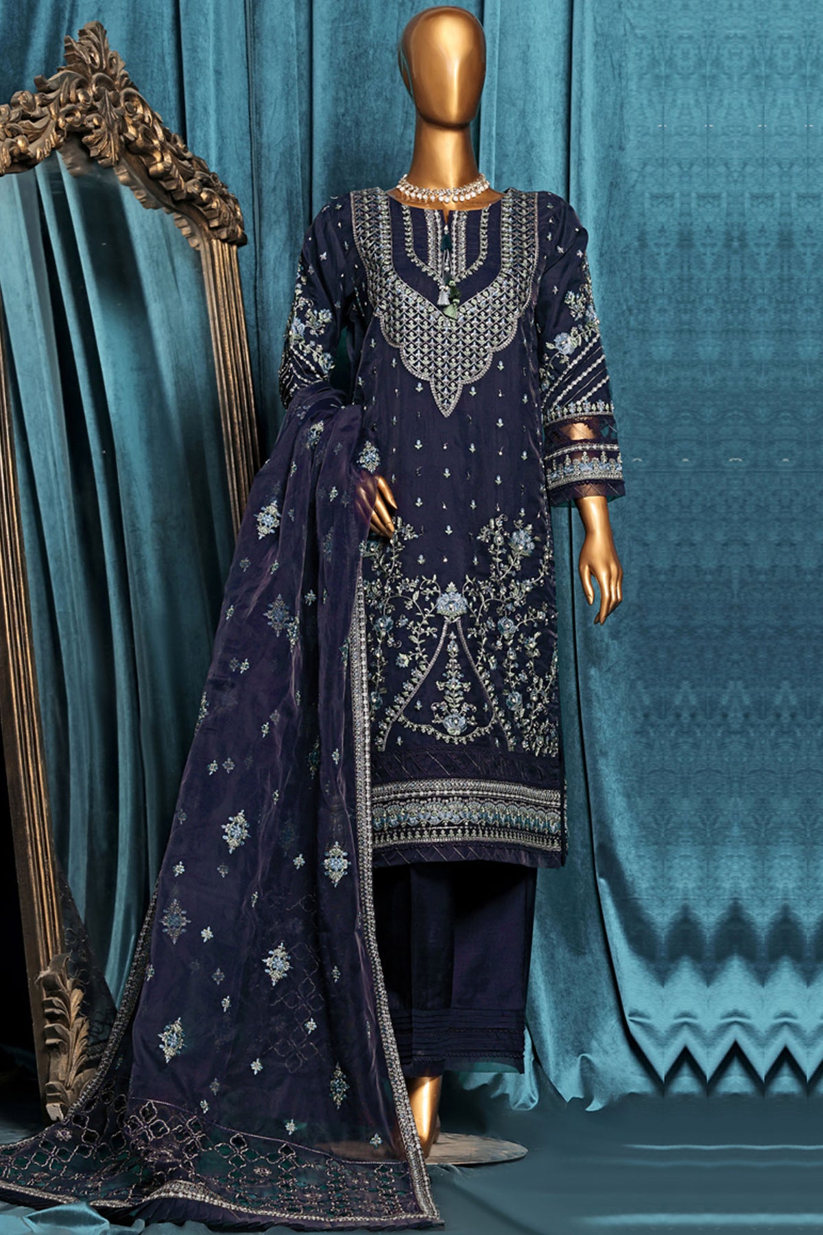 Falsafaa By HZ Stitched 3 Piece Festive Formals Vol-04 Collection-HZK-203-N.Blue