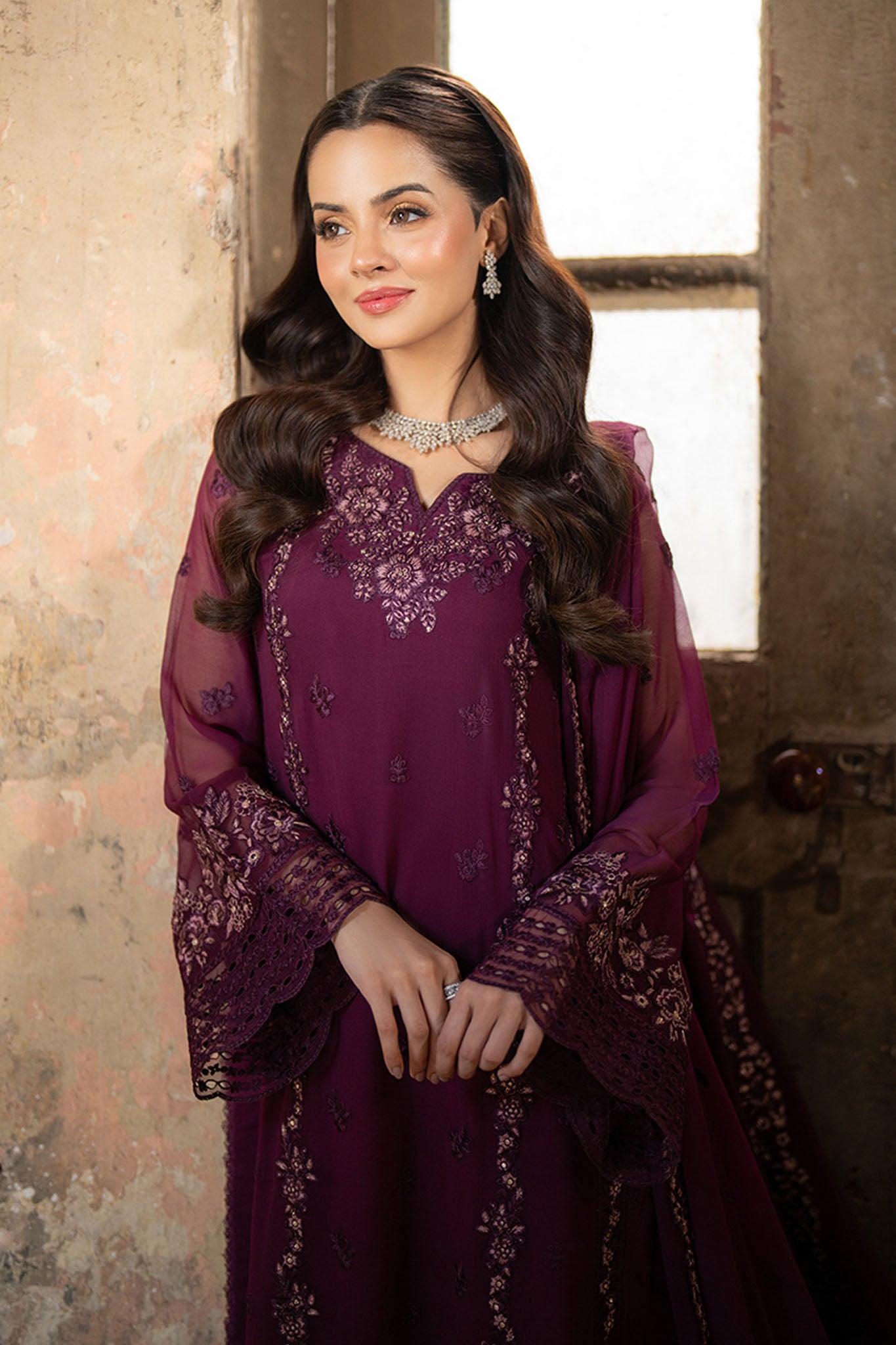 Azure Ensembles Unstitched 3 Piece Festive Formals Collection-I-01323-Merlot Grace