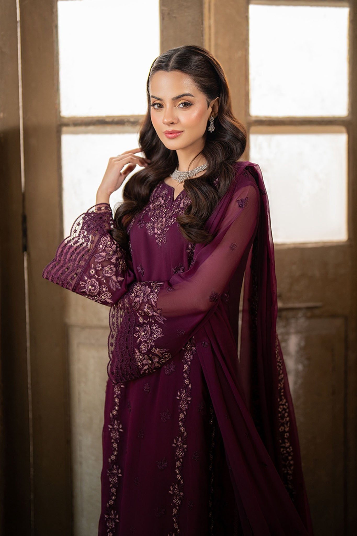 Azure Ensembles Unstitched 3 Piece Festive Formals Collection-I-01323-Merlot Grace