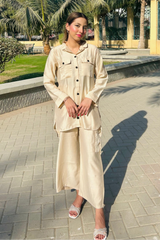 Amna Ali Nawaz Solid Co Ords Suit-(BEIGE)
