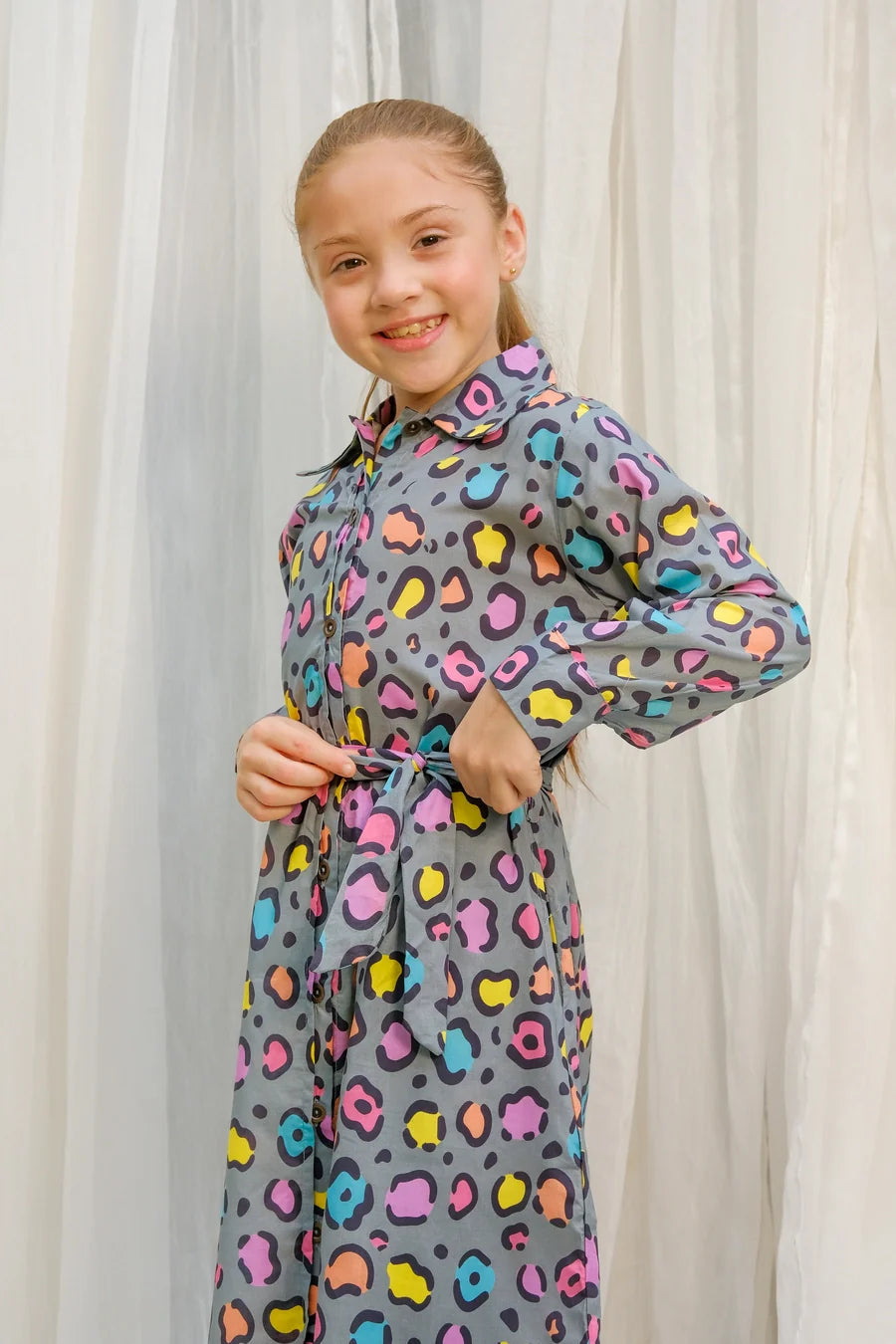 Dhaga Stitched 2 Piece Premium Cambric Kids Collection'2025-Grey Leopard