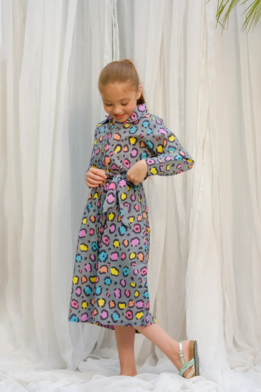 Dhaga Stitched 2 Piece Premium Cambric Kids Collection'2025-Grey Leopard