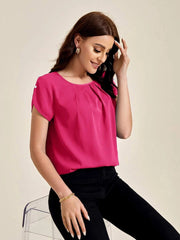 Sprinkles Stitched 1 Piece Summer Shirts Kids Collection'2025-Pink Solid Pleated Detail Top