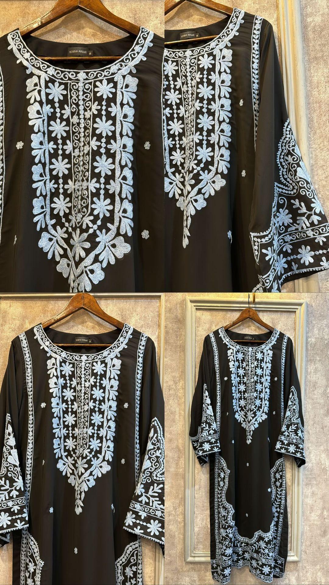 Manahils Stitched Black Embroidered Two Pc