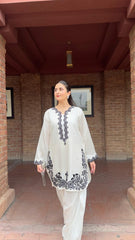 Manahils Stitched 2 Piece White Farshi Shalwar Set