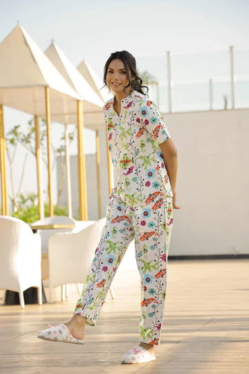 Studio By Arj Layla Amal Luxe Lifestyle Summer Collection Breathable Cotton Finish Fish Multi-Color Pajama Set