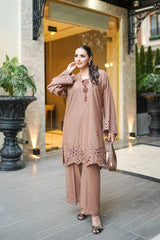 Day to Slay By Mashrib Stitched 2 Piece Summer Suit-Desert Gold