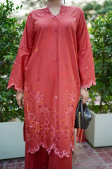 Day to Slay By Mashrib Stitched 2 Piece Summer Suit-Scarlet Whisper